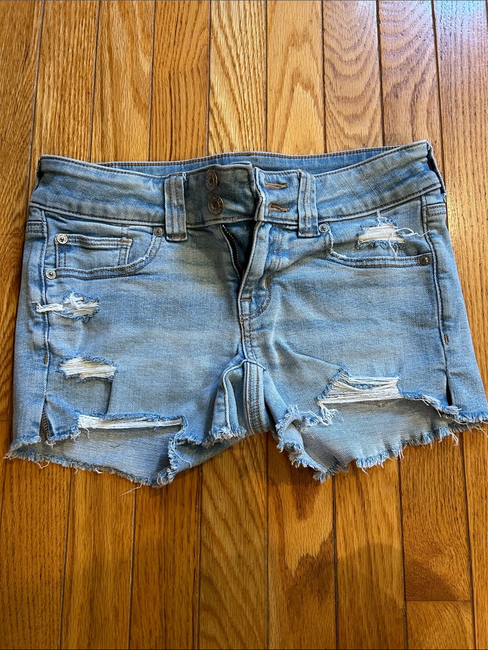 American Eagle Outfitters Light Blue Distressed Denim Shorts